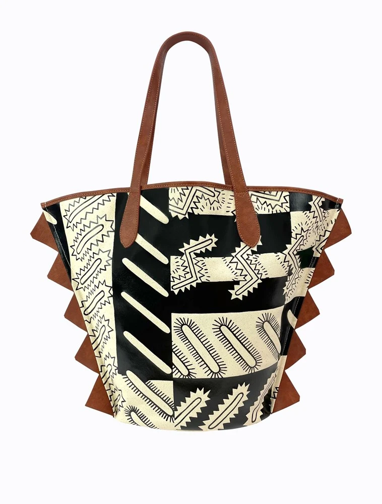 Geo Sparkle Tote - Black / Tan - Image 2